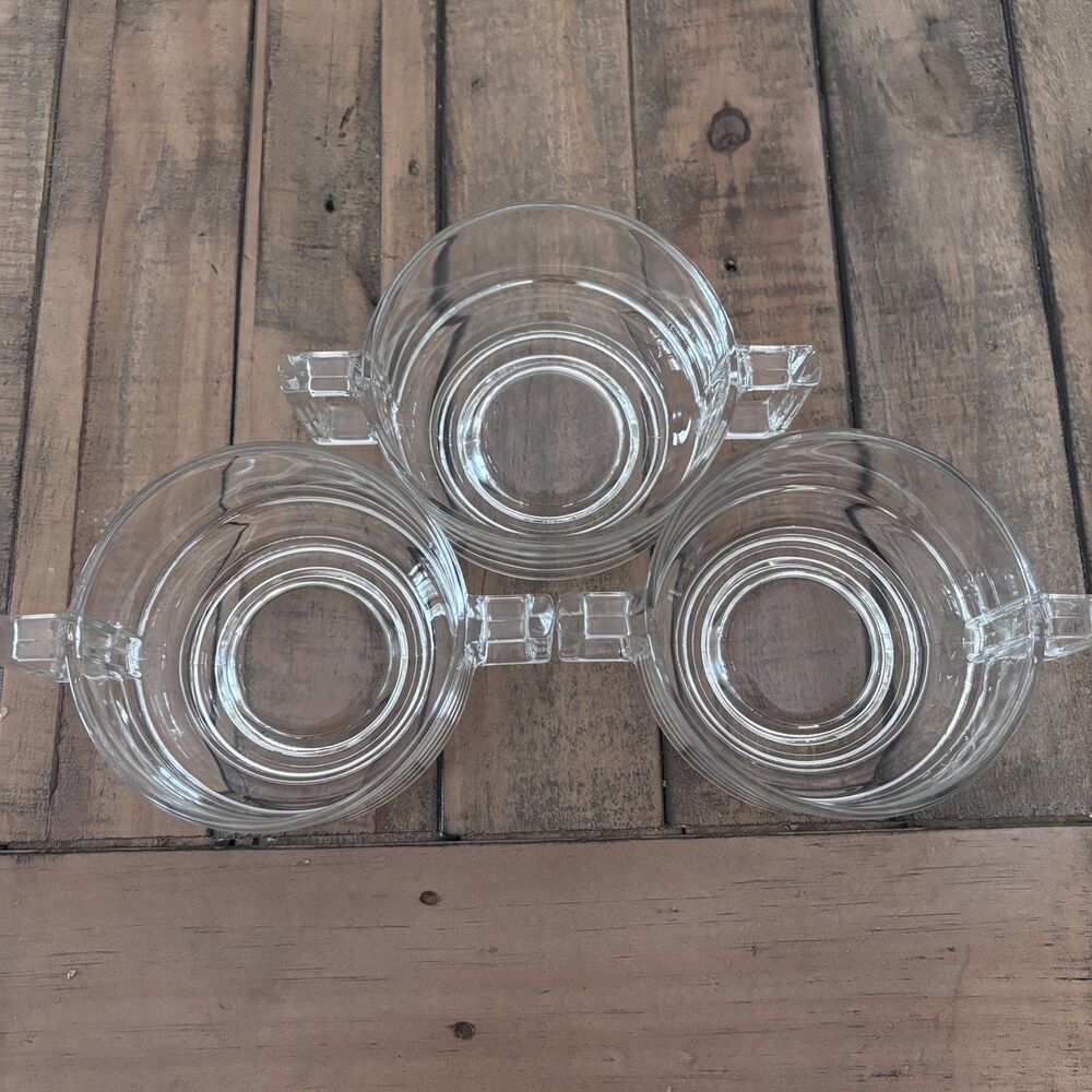 Arno Italy Joe Colombo Glass Footed Soup Bowl Stackable Double Handles Set of 3 - Picture 4 of 5